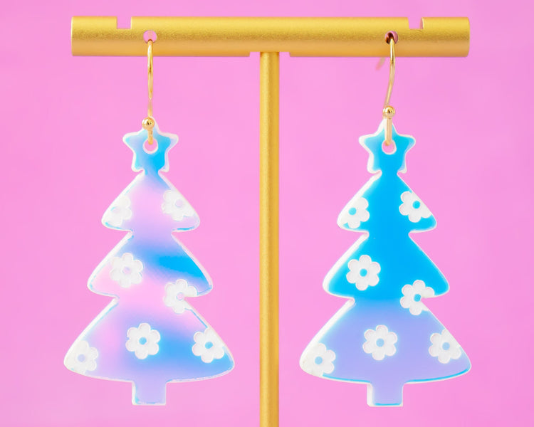 Retro Flower Christmas Tree Earrings