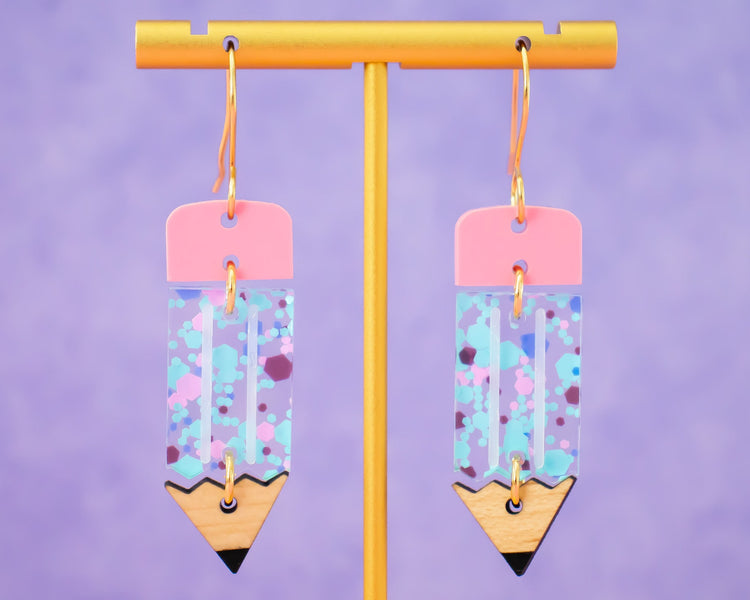 Blue Confetti Pencil Earrings