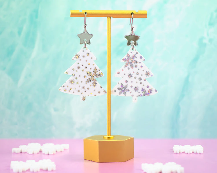 Snowflake Christmas Tree Earrings