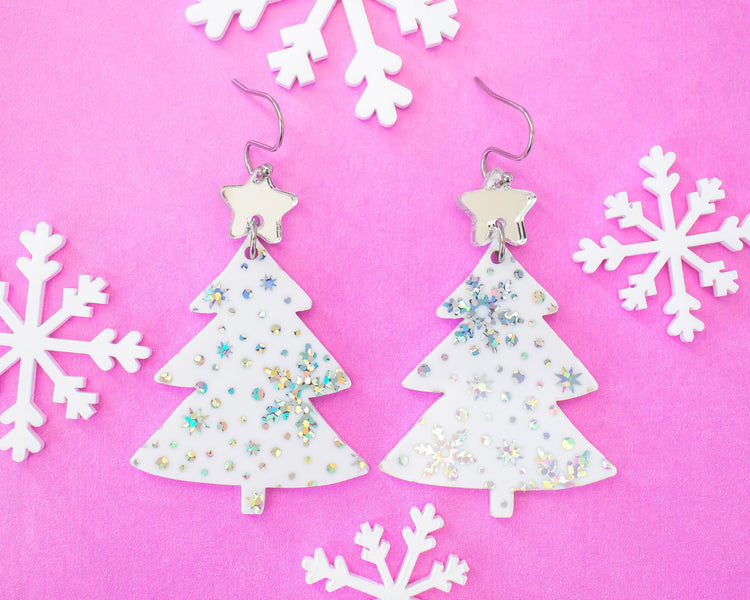 Snowflake Christmas Tree Earrings