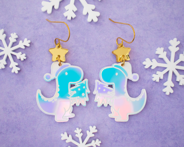 Christmas Dinosaur Earrings