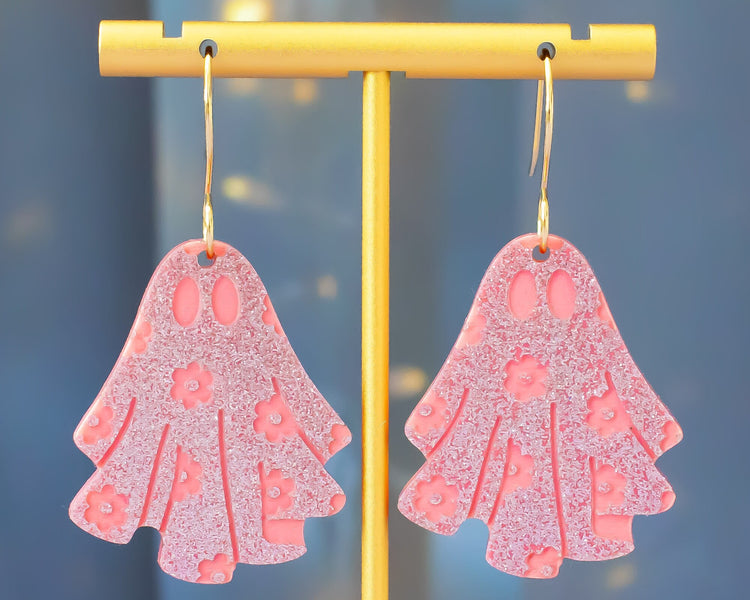 Pink Flower Ghost Earrings