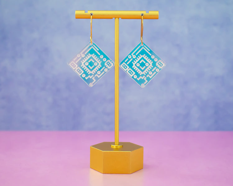 Computer Chip Holographic Earrings, STEM