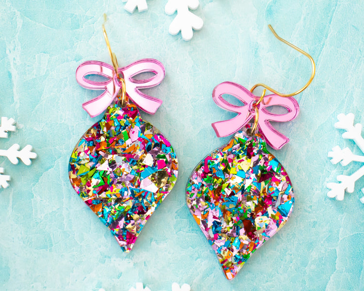 Multi-Color Glitter Christmas Ornament Earrings