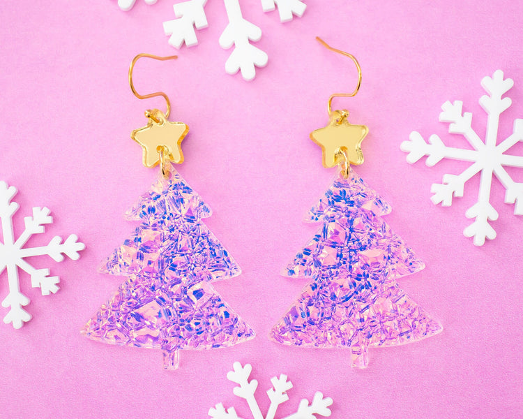 Holographic Christmas Tree Earrings