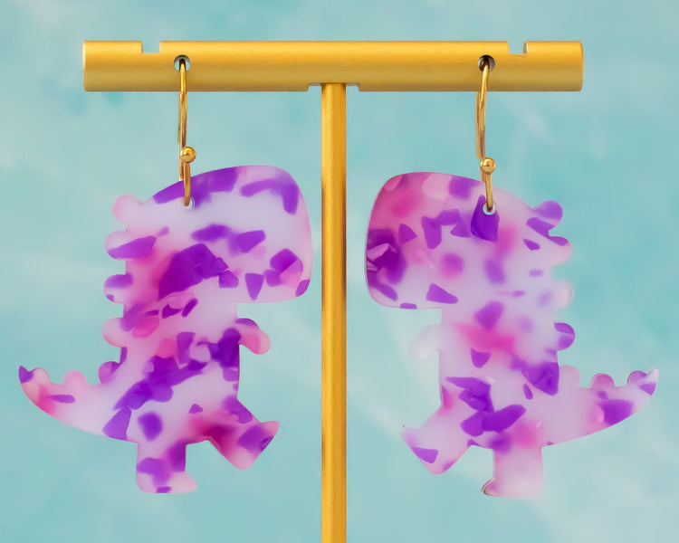 Purple Terrazzo Dinosaur Earrings