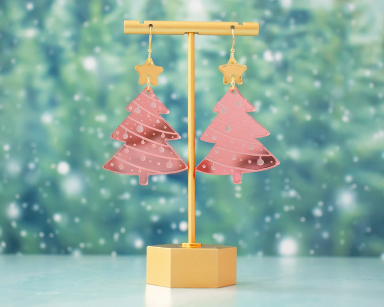 Light Pink Christmas Tree Earrings
