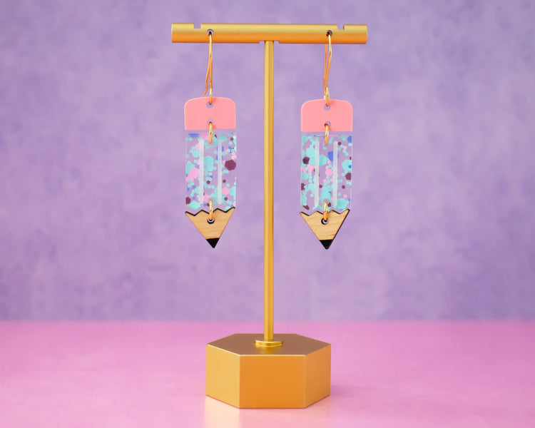 Blue Confetti Pencil Earrings