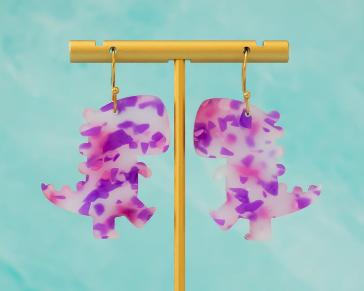 Purple Terrazzo Dinosaur Earrings