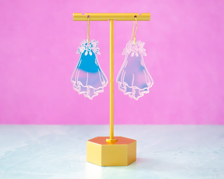 Holographic Flower Ghost Earrings