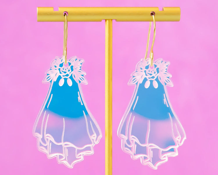 Holographic Flower Ghost Earrings