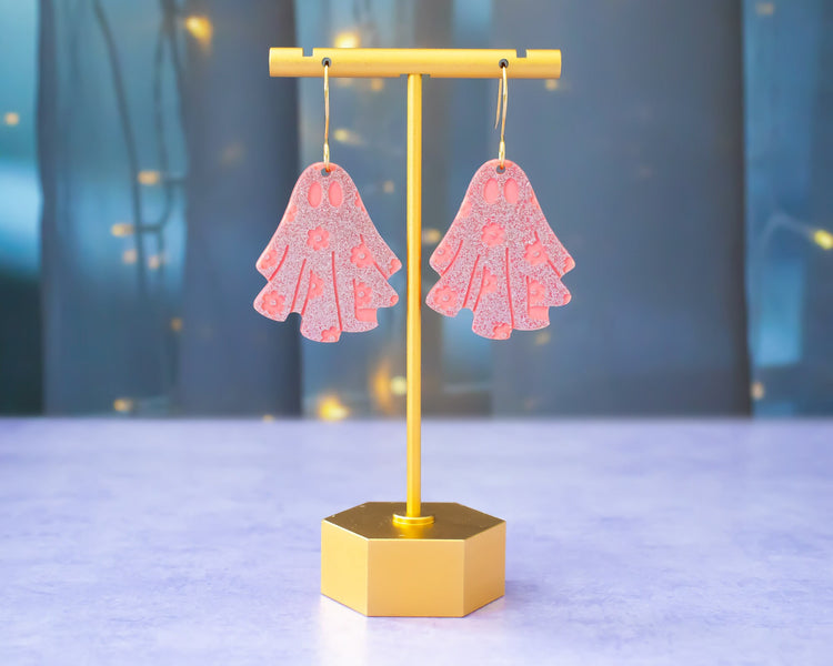 Pink Flower Ghost Earrings