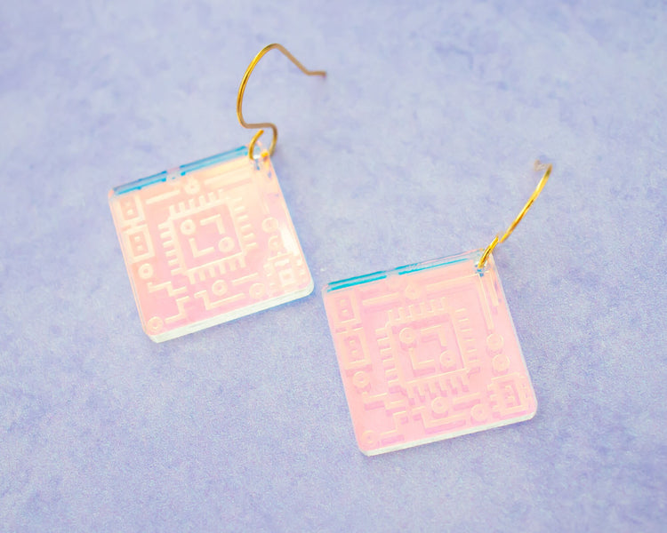 Computer Chip Holographic Earrings, STEM