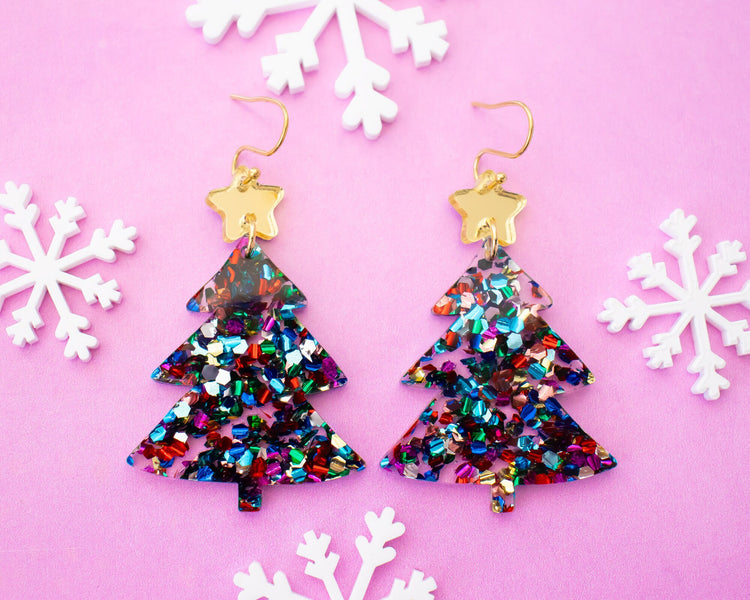 Glitter Christmas Tree Earrings