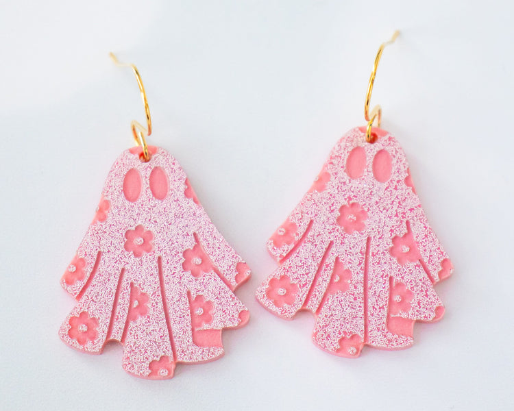 Pink Flower Ghost Earrings