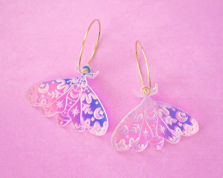 Celestial Moth Hoop Earrings