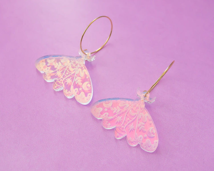 Celestial Moth Hoop Earrings