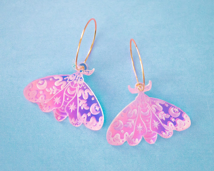 Celestial Moth Hoop Earrings