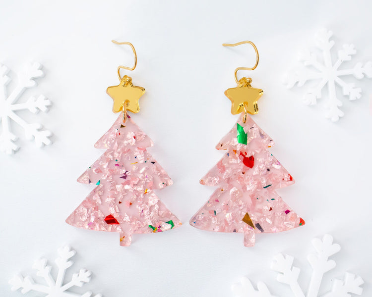 Light Pink Christmas Tree Earrings