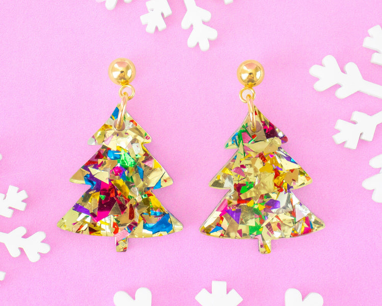 Small Christmas Tree Earrings - Gold