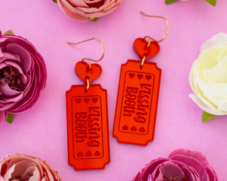 Red Valentines Kissing Booth Ticket Earrings
