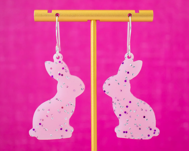 Pink Glitter Bunny Earrings