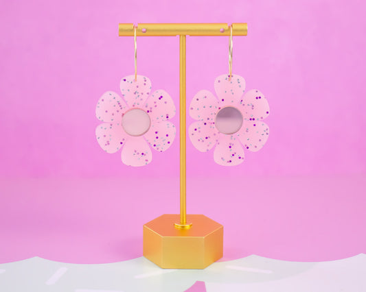 Pastel Pink Daisy Hoop Earrings