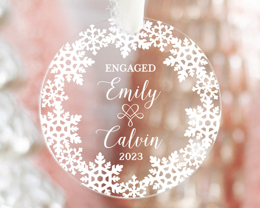 Snowflake Personalized Engaged Christmas Ornament