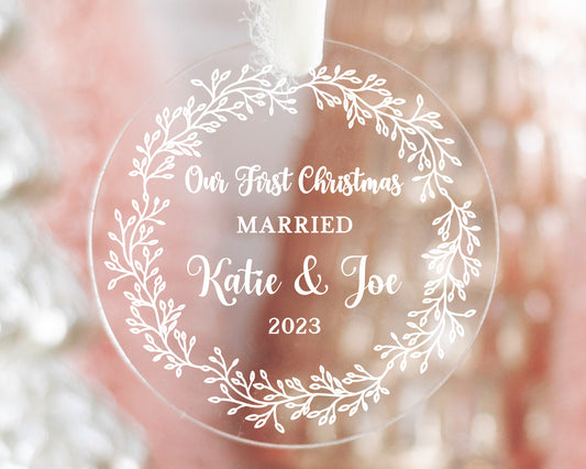 Our First Christmas Married Personalized Wreath Ornament