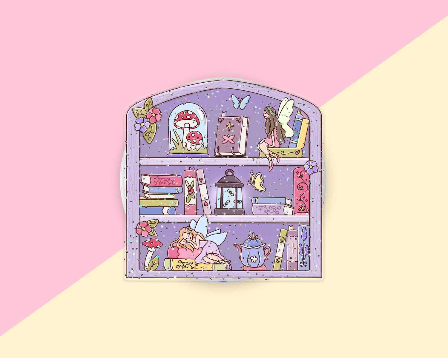 Purple Fairy Bookshelf magnetic acrylic phone grip for Kindle and e-readers