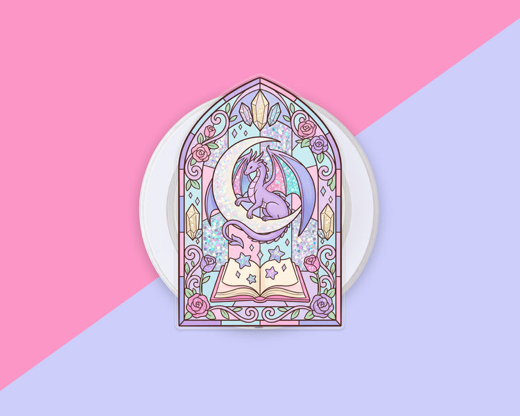 Bright Pastel Stained Glass Dragon magnetic phone grip, additional product photo 3