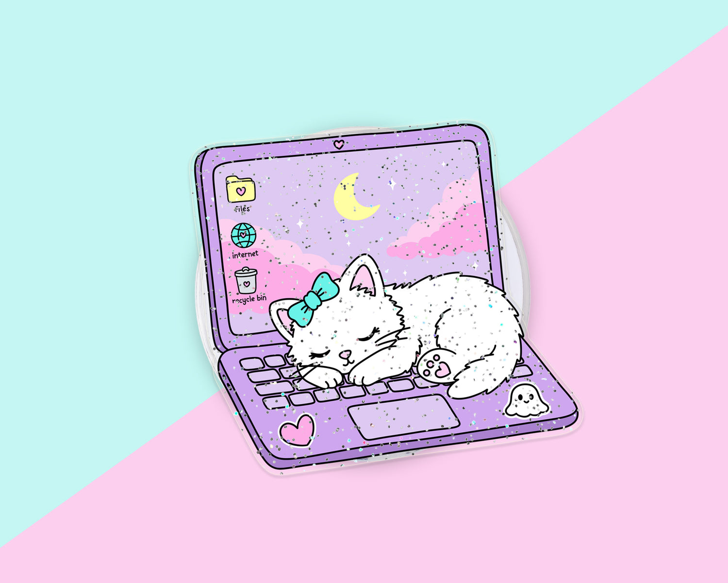 Cat Laptop magnetic acrylic phone grip for Kindle and e-readers