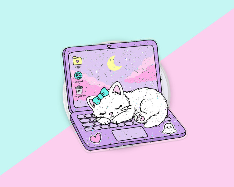 Cat Laptop magnetic acrylic phone grip for Kindle and e-readers
