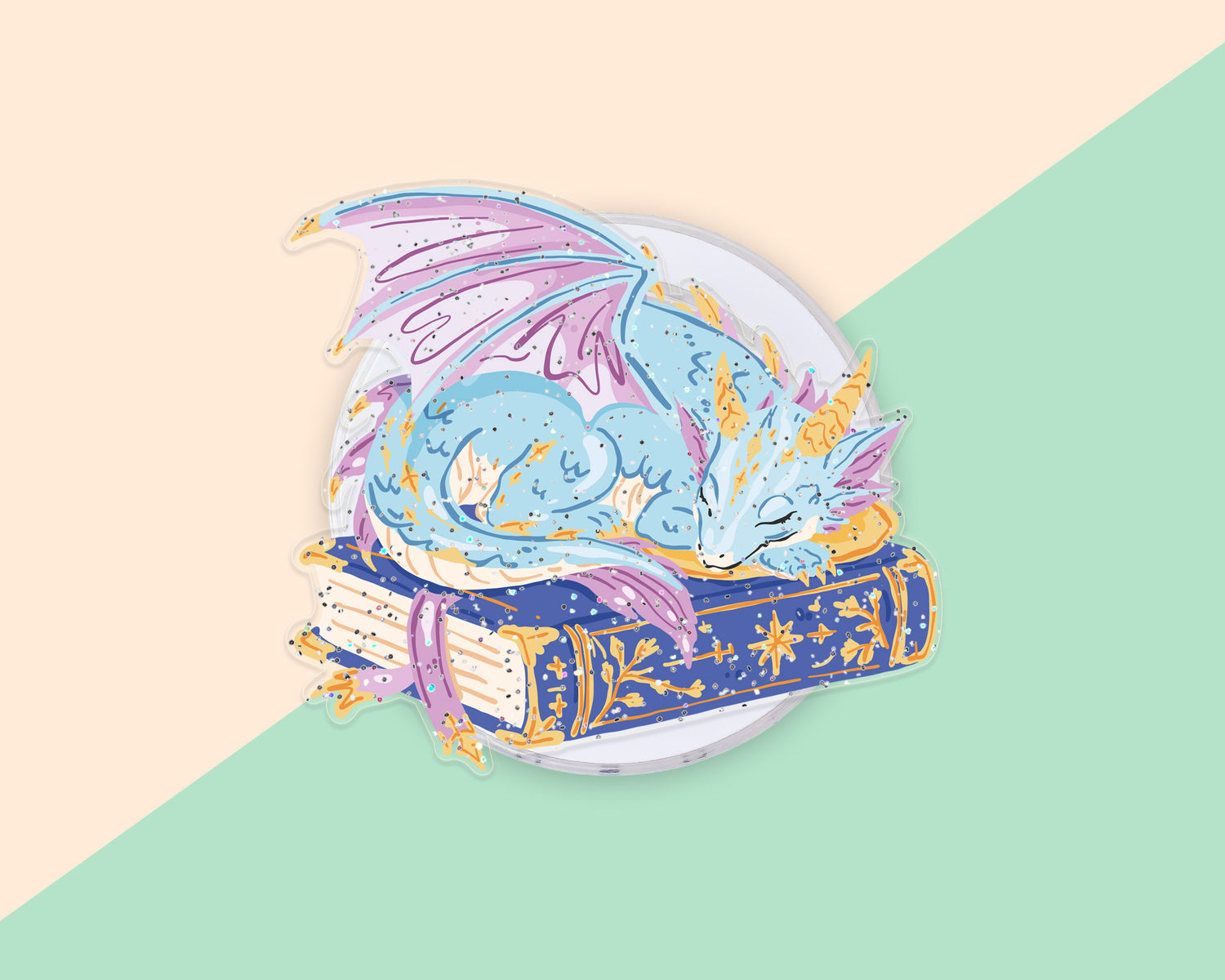 Celestial Glitter Dragon magnetic acrylic phone grip for Kindle and e-readers