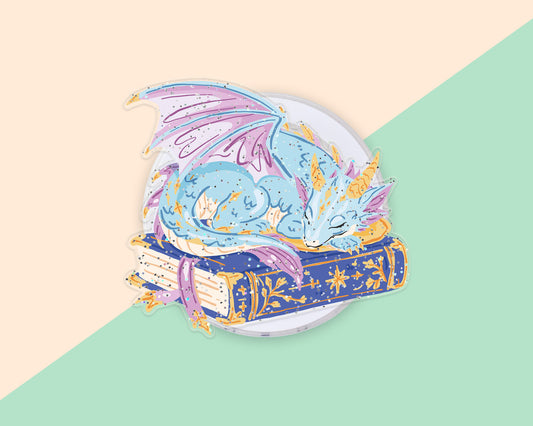 Celestial Glitter Dragon magnetic acrylic phone grip for Kindle and e-readers