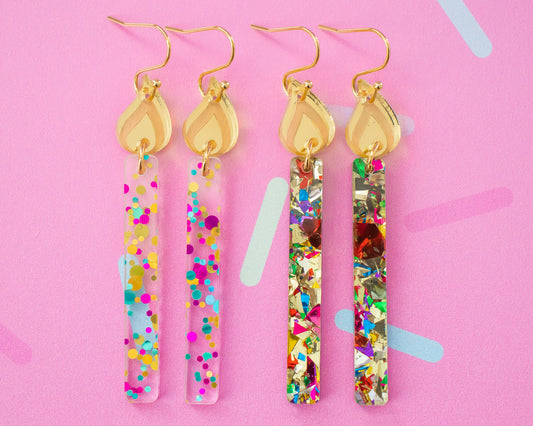 Glitter Candle Stick Birthday Earrings