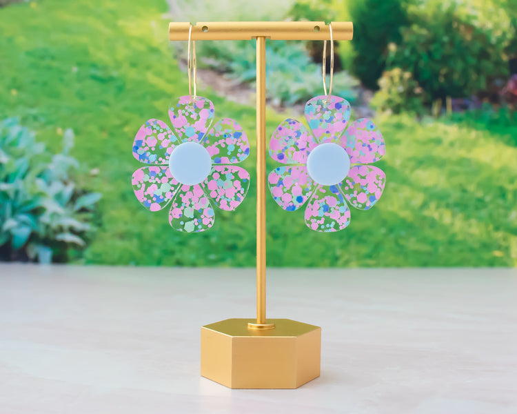 Confetti Dots Daisy Flower Hoop Earrings