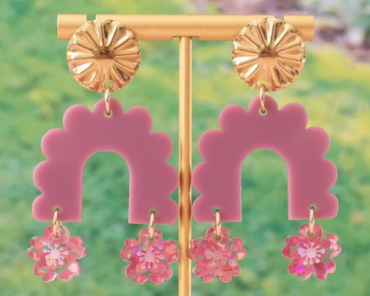 Cherry Blossom Scallop Arch Earrings