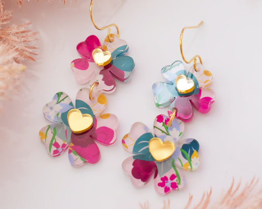 Double Retro Daisy Flower Earrings