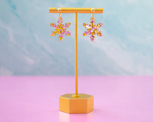 Pink & Gold Snowflake Earrings
