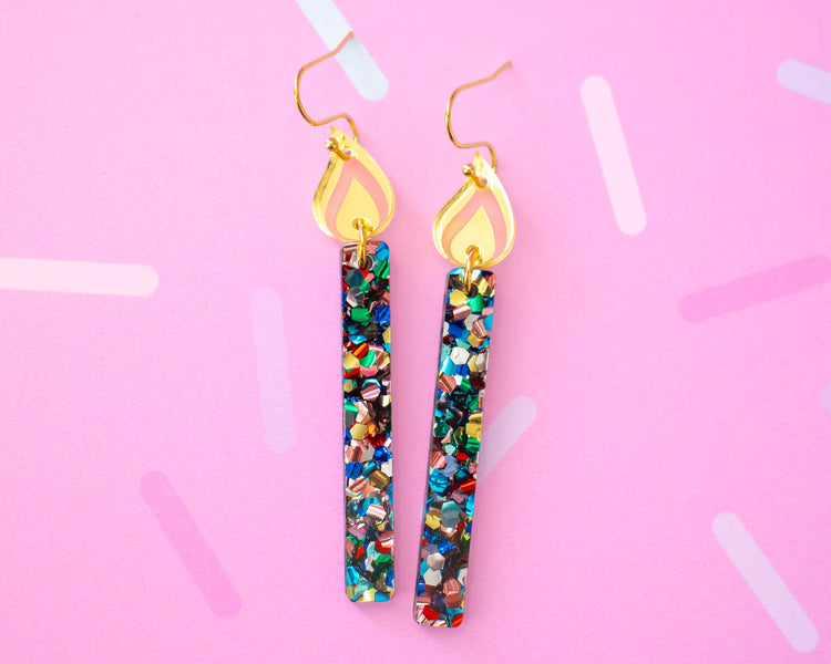 Glitter Birthday Candle Earrings