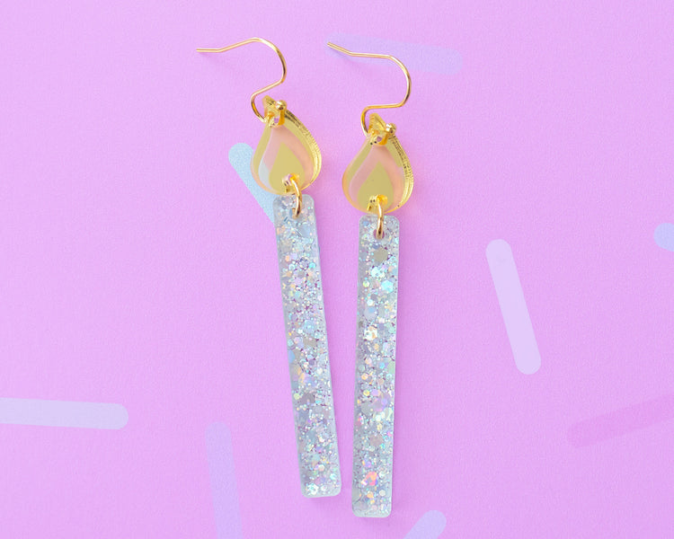 Silver Glitter Birthday Candle Earrings