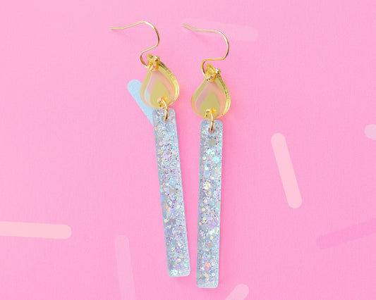 Silver Glitter Birthday Candle Earrings