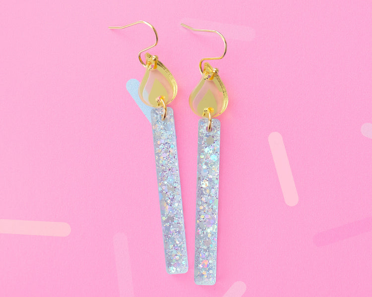 Silver Glitter Birthday Candle Earrings