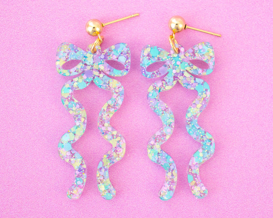 Pastel Confetti Statement Bow Earrings