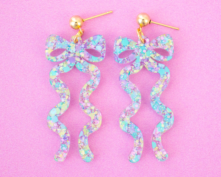 Pastel Confetti Statement Bow Earrings