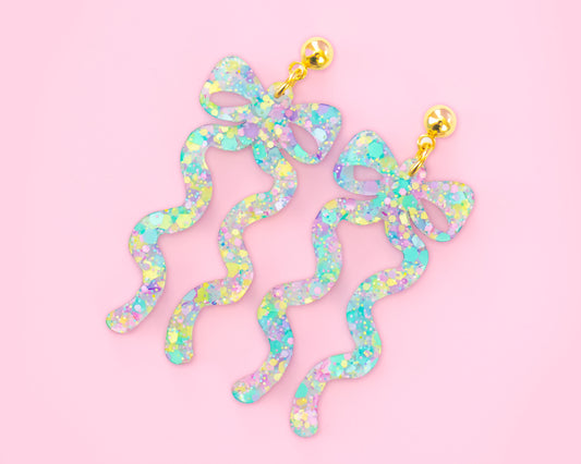 Pastel Confetti Statement Bow Earrings
