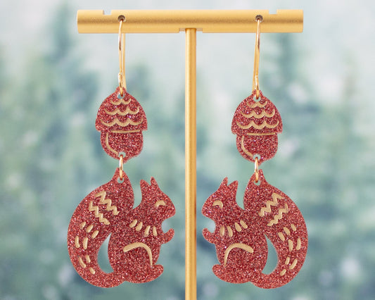 Glitter Squirrel Acorn Earrings