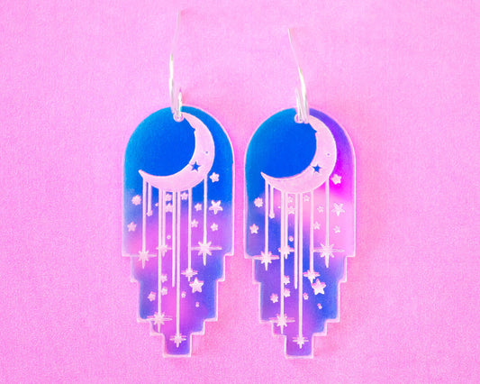 Moon and Stars Holographic Earrings