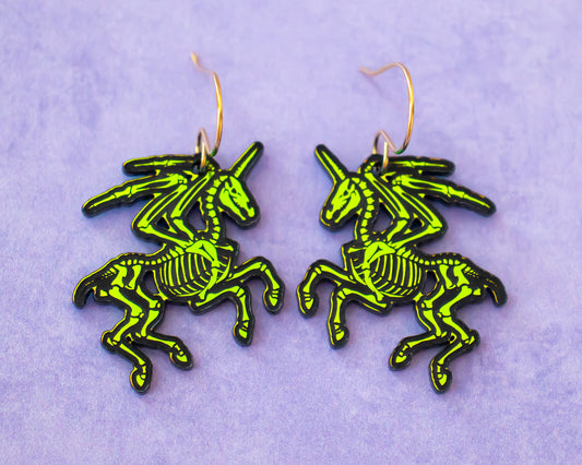 Skeleton Pegasus Earrings, Holographic